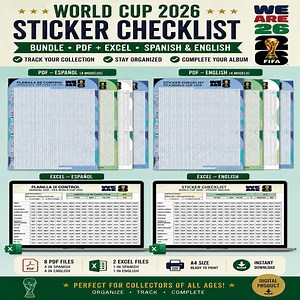World Cup 2026 Sticker Checklist Bundle | Printable PDF   Excel Tracker | Spanish & English | A4 Sticker Album Control Sheet - Etsy UK
