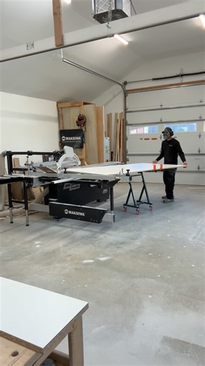 Using the last of my melamine for some laundry room projects. Chip free cuts with the scoring blade on the @maksiwausa sliding table saw. Great outfeed support with their roller stand as well. #cabinetmaker #cabinetshop #woodworking #toolsofthetrade #maksiwausa | Scolaro Woodworks