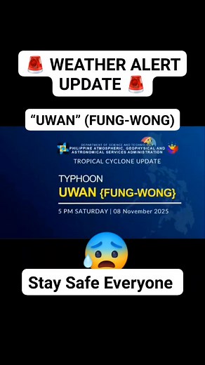 🚨 WEATHER ALERT UPDATE 🚨 According to DOST-PAGASA, latest update! Press Briefing : Typhoon UWAN {FUNG-WONG} at 5 PM | November 08, 2025 - Saturday DOST-PAGASA Weather Specialist: Munir Baldomero 🌧 Stay alert and keep updated through official PAGASA announcements for any changes in weather conditions. #WeatherUpdate #PAGASA #FungWongPH #StaySafe #weatherreport #dostpagasa #UwanPH | Rhea'Mhe Hadjisalem Acraman