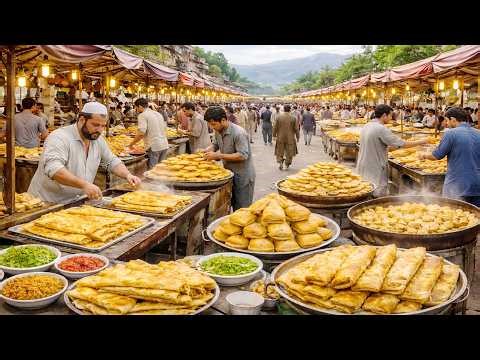 Afghan street foods & drinks such as falafel,chickpeas,raisin juice with dried apricots,bolani,doogh