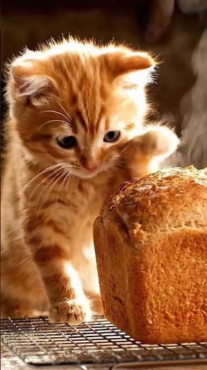#20 可愛い子猫がパンを捏ねてオーブンで焼いて 出来上がったパンを触ったら熱くてびっくり #cat #cute #aishorts #好きな子猫 #kitten #baby #子ネコ