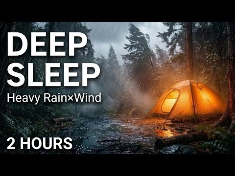 Heavy Rain & Wind Sounds for Deep Sleep | Cozy Tent in Storm Ambience (2 Hours)