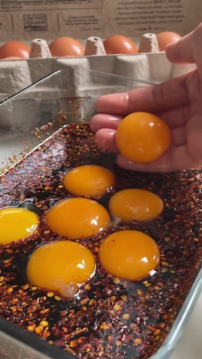 https://tasty.co/recipe/marinated-egg-yolks Golden, savory perfection: marinated egg yolks soaked in a rich 3-ingredient blend — simple, bold, and irresistibly umami. @groovyfoodiess Full recipe linked above! INGREDIENTS 1 cup soy sauce ⅓ cup mirin 1 tablespoon dried red pepper flakes 6 large egg yolks | Tasty