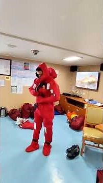 Step by step on how to wear the immersion suit properly. #lifeatsea #marino #training #seafarer