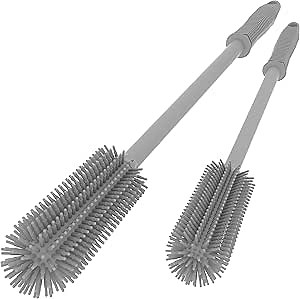 Silicone Bottle Cleaning Brush | 2 Pack| 15.7”+12.6” Water Bottle Brush Cleaner Brush for Hydro Flask,Glassware,Vacuum Sports Bottle&Vases,Water Bottle Cleaner Brush for Narrow Neck Containers (Grey)