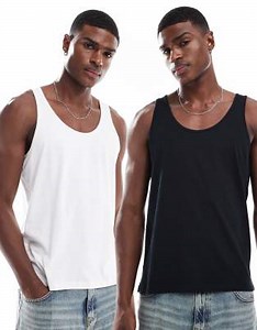 ASOS DESIGN essentials 2 pack vests in black and white   | ASOS