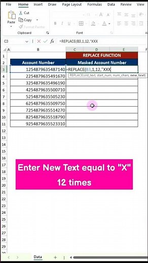 Mask or Modify Text with REPLACE Function in Excel