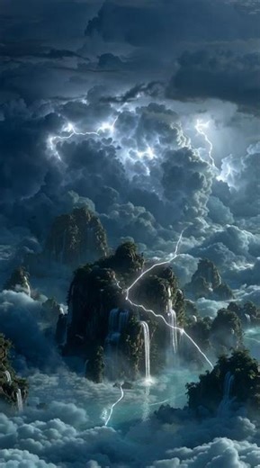 Floating islands with dark storm clouds #nature