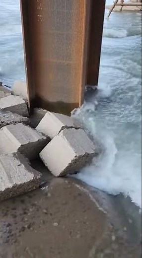 Close up of scour undermining temporary bridge footings #flood #construction #storm #bridge