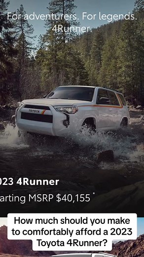 What you should make to afford a new Toyota 4Runner! Calculations are based on a 60 month loan at 6% and all costs are equal to 10% of your monthly income. Like and follow for more! #fyp #foryou #car #money #income