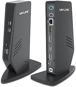 WAVLINK Universal USB-C/USB 3.0 Ultra 5K Laptop Docking Station with Dual 4K Video Outputs for Specific Windows, Mac OS(2 HDMI & 2 DP, 2 USB C&3 USB A,Gigabit Ethernet,Audio&Mic) for Working Online