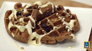 Easter brunch is served: Carrot Cake Waffles with Cream Cheese Drizzle. Oh yeah, they're every bit as good as they sound. Easter brunch savings are just a hop skip and a jump away with ALDI. http://bit.ly/1nJATkK | ALDI USA