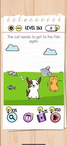 Brain Test Level 263 The cat needs to get to the fish again Answers Solutions