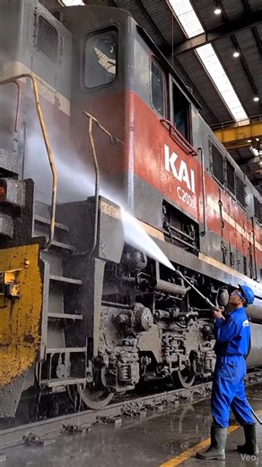 Washing locomotive by water jetpump #locomotive | S Railfans