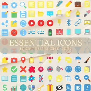 Essential Icons Bundle: Flat & Outline SVG, PNG (600 Total) (digital Download) - Etsy UK
