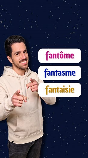 FANTÔME, FANTASME ou FANTAISIE ? Quelles sont les différences entre ces trois mots ? 👉 Tout d’abord, un fantôme, c’est ça ! Une personne morte et transparente. Par exemple : 🔹 Julien a peur des fantômes ! 👉 C’est différent d’un fantasme qui est un désir profond qu’on aimerait réaliser et ça concerne souvent le domaine sexuel. Par exemple : 🔹 Le fantasme de Julien, c’est d’embrasser Jennifer Lopez ! 👉 Enfin, on a la fantaisie qui est la tendance à agir selon ses envies bizarres ou originales