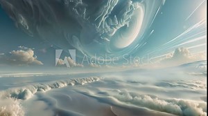 blue sky with clouds and a large wave in the ocean, Fractal Horizons, Abstract render of an alien sea and sky, fantasy, water, star, planet, universe, space, science, background
