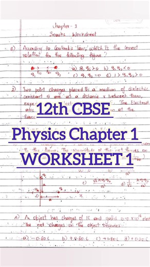 Class 12 Physics | Chapter 1: Electric Charges & Fields | Worksheet 1 Solutions.