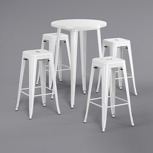 Lancaster Table & Seating Alloy 30" Round Pearl White Bar Height Outdoor Table with 4 Backless Barstools