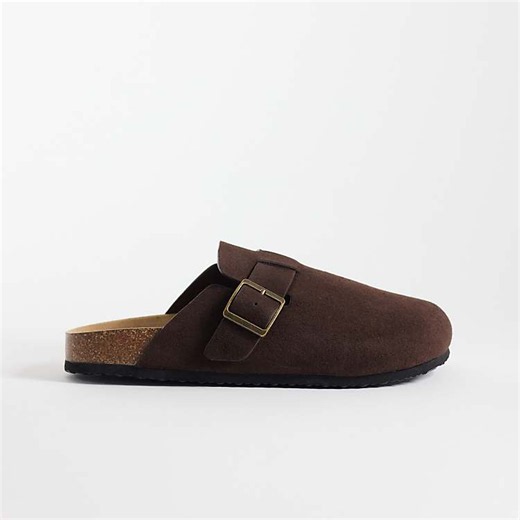 ASOS DESIGN mule sandals with cork sole in chocolate suede | ASOS