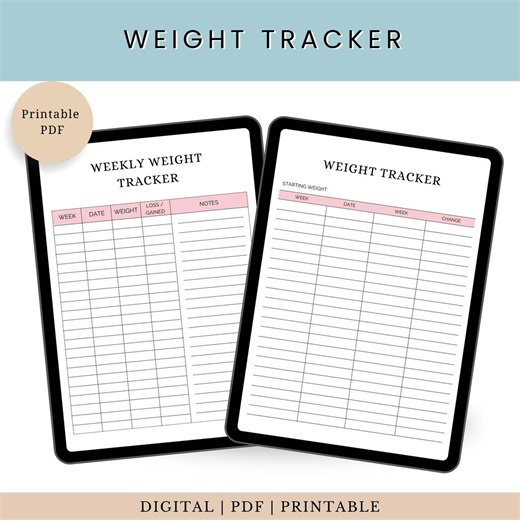 Weekly Weight Tracker, Digital Printable PDF, Weight Loss, Food Log - Etsy
