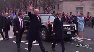 President Donald J. Trump, First Lady Melania Trump and Barron Trump exit limo and start walking along the Inaugural parade route. abcn.ws/2jGOxaa | ABC News