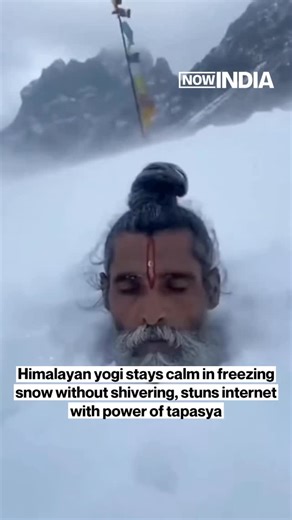 The Now India on Instagram: "A rare clip from the Himalayas shows a yogi meditating calmly in heavy snowfall and subzero temperatures without reacting to the cold. His stillness in such extreme conditions reflects years of tapasya, discipline, and control over mind and body, highlighting the remarkable strength possible through ancient yogic practice. VC: mrmahadevshorts1"