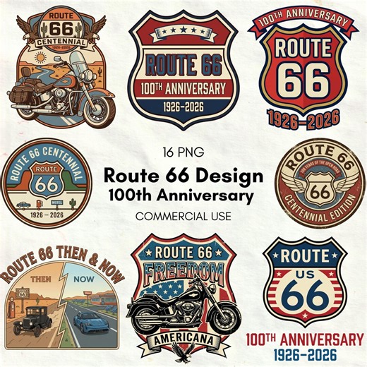 Route 66 100th Anniversary Design Bundle PNG No.1 – Retro Americana Highway Badges T-shirts, Stickers, Posters, Sublimation – Commercial Use - Etsy Canada