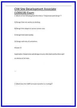 CIW Site Development Associate 1D061B Exam 636x882