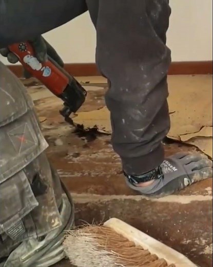 Removing Glued Vinyl Flooring from Concrete! (Satisfying & Tough Job) #renovation