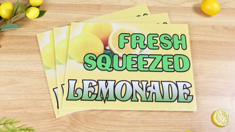 Blulu 3 Pcs Lemonade Sign 12 x 16'' Fresh Squeezed Lemonade Yard Sign Yellow Lawn Stand Supplies with Steel Stakes Double Sided Print for Store Event Business Offices Home Outdoor