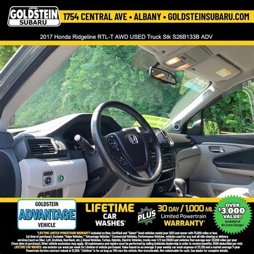 2017 Honda Ridgeline RTL-T AWD USED Truck Stk S26B133B ADV