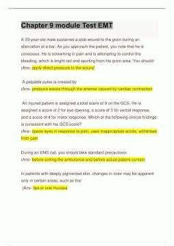 Chapter 9 module Test EMT Questions AnswersSolved latest
