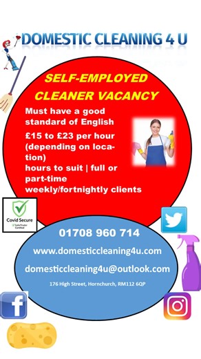Join us as a self-employed cleaner! Flexible hours, good rates. #CleaningJobs #FlexibleWork https://www.domesticcleaning4u.com/vacancies