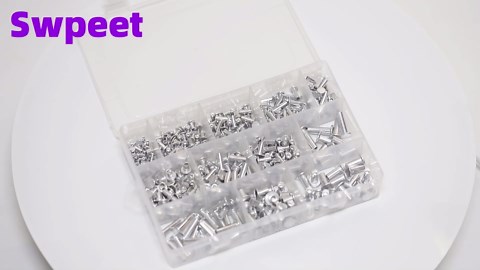 Swpeet 390Pcs 12 Sizes M3 M4 M5 M6 Aluminum Flat Head Semi Tubular Rivets Assortment Kit, Round Flat Head Semi Tubular Rivets in Silver Tone for Craft Repairs and Decoration