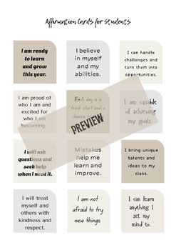 Student Affirmation Cards - Back to School Set - 2 Sizes - Modern Neutral Colors
