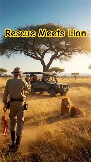 A calm lion watches rescuers pass by 🦁🚙 #shorts