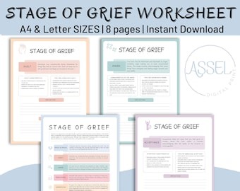 Stages of Grief Worksheets, Therapy Workbook, Coping Skills (digital Download) - Etsy