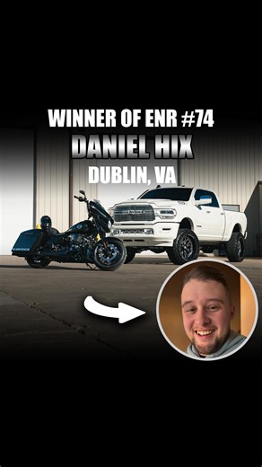 🏆OFFICIAL ENR 74 WINNER: Daniel Hix from Dublin, VA! 🛻🏍️💰 Six months ago, Daniel locked in a VIP membership… and now he’s taking home a Ram 2500 Harley-Davidson $30,000 CASH. 🤯🔥 The craziest part? He’s always wanted to get his motorcycle license and now he’s flying to Colorado to pick up his dream setup. Talk about perfect timing. 🏍️✨ Drop a HUGE congrats for Daniel 👏🎉 The next call could be yours. 📞🔥 #enrforce #ram2500 #harleydavidsonmotorcycles #giveaway | EnrForce