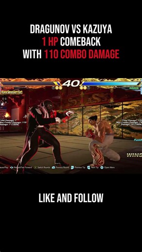 Dragunov vs kazuya 1 hp comeback with 110 damage combo #tekken8 #tekken #tekken7 #fgc #shortvideo