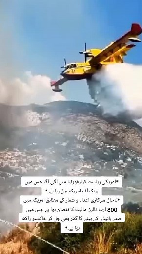Firefighting Aircraft in Action Over Large Fire