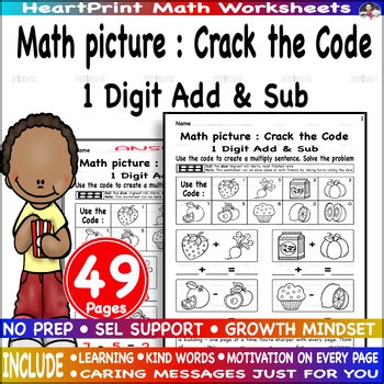 Single Digit Add & Sub with pictures Worksheets for K- 2nd Grade math worksheets