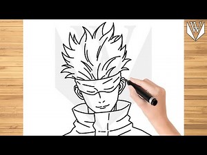How to draw Satoru Gojo Jujutsu Kaisen Step by step, Drawing Tutorial Trick Easy For Kids
