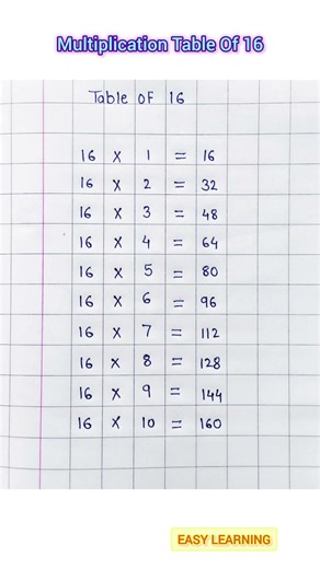 Multiplication Table Of 16 || table of 16