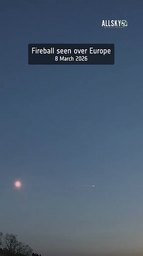 Did you see the fireball over Europe? ☄️ On 8 March 2026 at around 18:55 CET, a brilliant fireball streaked across the evening sky, lighting up the horizon for observers in Belgium, France, Germany, Luxembourg and the Netherlands. The glowing object blazed through the atmosphere for about six seconds, leaving a bright trail before breaking apart high above the ground. Cameras from meteor networks, security cameras and smartphones captured the moment from many angles. Our Planetary Defence team i