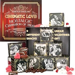 Movie Night Basket Gift Set - 9 Assorted Chocolates, Candy, Snacks in Stunning Nostalgic Movie Boxes, Gift Idea for Couples, Adults for Anniversary, Movie Night, Housewarming, Date Night, Raffles
