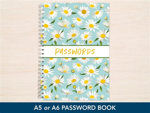 Small Password Book A6 / A5 Password Notebook Stores 168 Passwords Handbag Sized Tracker Mini Daisy Password Book - Etsy UK