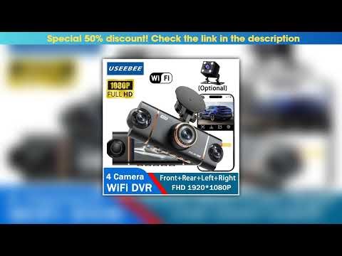 Review 4 Cameras Dash Cam Car DVR WiFi HD 1080P Video Recorder 4 Channel Front Rear View Night Visi