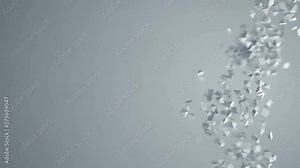 White pyramids are floating spirally on edge and free space. Seamless loop 3D render animation