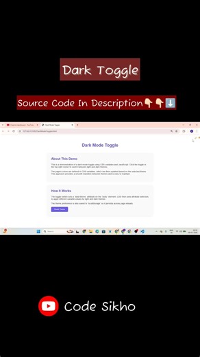 Beautiful Dark Mode Toggle using HTML CSS & JavaScript 😍 | Web Dev Shorts